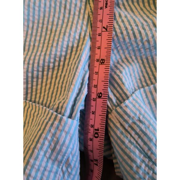 US Polo Assn Women's Shorts Size 6 Blue White Striped Seersucker Belted Cuffed - Picture 13 of 16